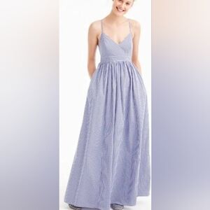 Elegant Blue Gingham Maxi Dress